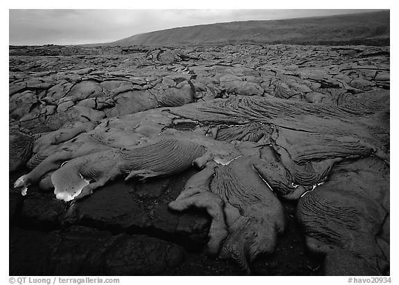 Field of lava flowing at dusk near end of Chain of Craters road. Hawaii Volcanoes National Park, Hawaii, USA.