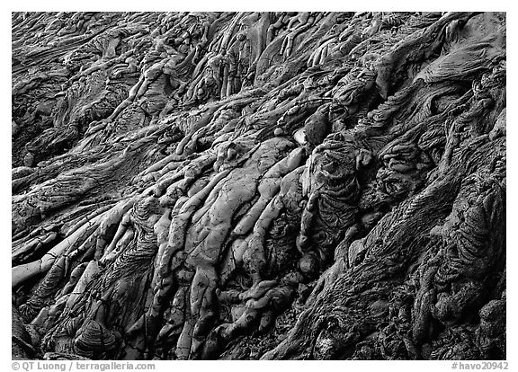 Ripples of hardened pahoehoe lava. Hawaii Volcanoes National Park (black and white)