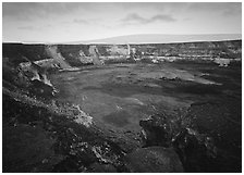 Halemaumau crater, fumeroles, Mauna Loa shield volcano, sunrise. Hawaii Volcanoes National Park, Hawaii, USA. (black and white)