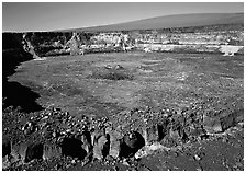 Crack, Halemaumau crater overlook,  Mauna Loa, early morning. Hawaii Volcanoes National Park, Hawaii, USA. (black and white)