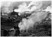 Fumeroles on the rim of Halemaumau crater. Hawaii Volcanoes National Park ( black and white)