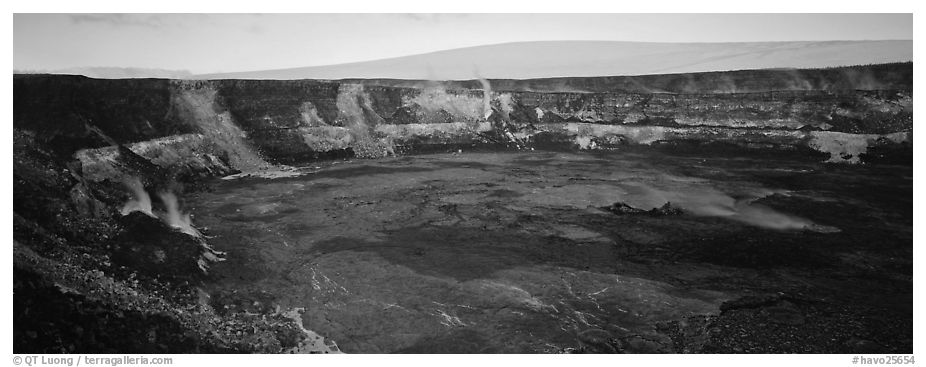 Volcanic crater and extinct shield volcano. Hawaii Volcanoes National Park (black and white)