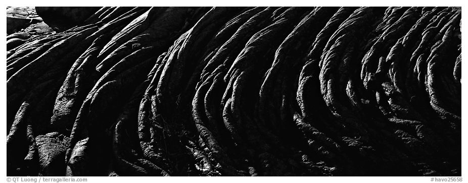 Hardened rope lava riples. Hawaii Volcanoes National Park (black and white)