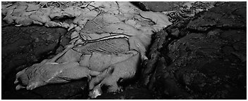 Molten lava flow. Hawaii Volcanoes National Park (Panoramic black and white)
