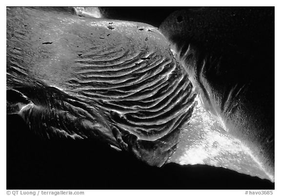 Close-up of molten lava. Hawaii Volcanoes National Park (black and white)