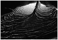Close-up of red lava at night. Hawaii Volcanoes National Park, Hawaii, USA. (black and white)