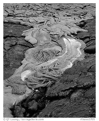 Fluid lava flow detail. Hawaii Volcanoes National Park (black and white)