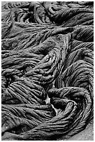 Braids of flowing pahoehoe lava. Hawaii Volcanoes National Park, Hawaii, USA. (black and white)