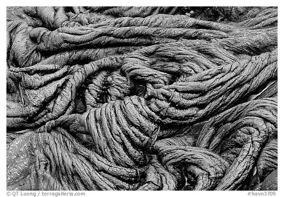 Braid-like pattern of pahoehoe lava. Hawaii Volcanoes National Park (black and white)