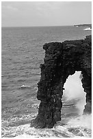 Holei Sea Arch in the morning. Hawaii Volcanoes National Park, Hawaii, USA. (black and white)