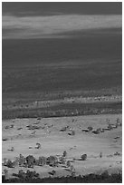 Alternance of vegetated and baren slopes on Mauna Loa. Hawaii Volcanoes National Park ( black and white)