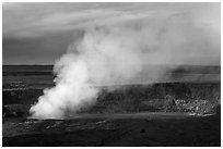 Sulfur dioxide plume shooting from vent, Halemaumau crater. Hawaii Volcanoes National Park, Hawaii, USA. (black and white)