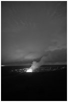 Active volcano crater at dusk, Kilauea summit. Hawaii Volcanoes National Park ( black and white)