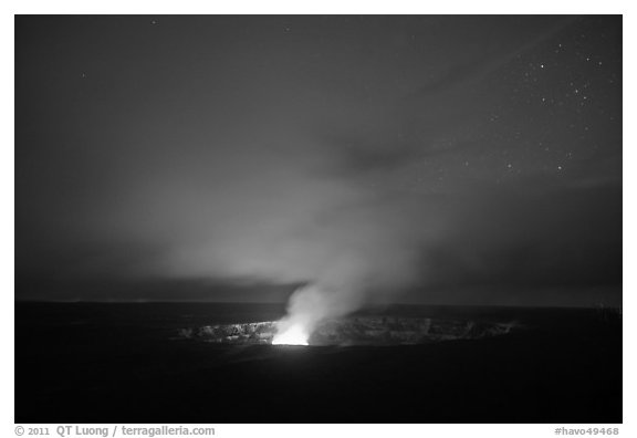 Vog plume and stars at dusk, Kilauea summit. Hawaii Volcanoes National Park, Hawaii, USA.