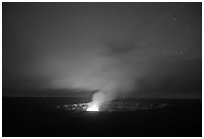 Vog plume and stars at dusk, Kilauea summit. Hawaii Volcanoes National Park, Hawaii, USA. (black and white)