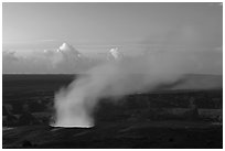 Halemaumau plume with glow from lava lake. Hawaii Volcanoes National Park, Hawaii, USA. (black and white)