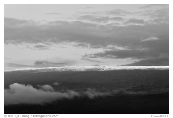 Snow on top of Mauna Loa. Hawaii Volcanoes National Park (black and white)