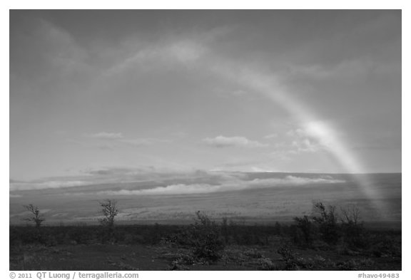 Rainbow and Mauna Loa. Hawaii Volcanoes National Park (black and white)