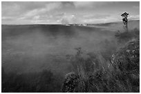 Steam from vents at the edge of Kilauea caldera. Hawaii Volcanoes National Park, Hawaii, USA. (black and white)