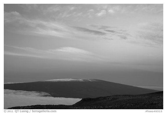 Mauna Loa at dawn. Hawaii Volcanoes National Park (black and white)