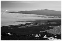 Mauna Loa seen from Mauna Kea. Hawaii Volcanoes National Park, Hawaii, USA. (black and white)