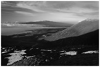 Mauna Loa from Mauna Kea summit. Hawaii Volcanoes National Park, Hawaii, USA. (black and white)