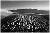 Cinder cone and Mauna Loa. Hawaii Volcanoes National Park, Hawaii, USA. (black and white)