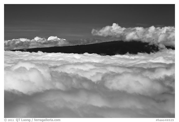 Mauna Loa emerging above clouds. Hawaii Volcanoes National Park (black and white)