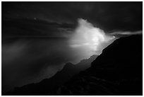 Kilauea lava flows into Pacific Ocean. Hawaii Volcanoes National Park, Hawaii, USA. (black and white)