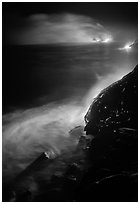 Lava ocean entry at night. Hawaii Volcanoes National Park, Hawaii, USA. (black and white)