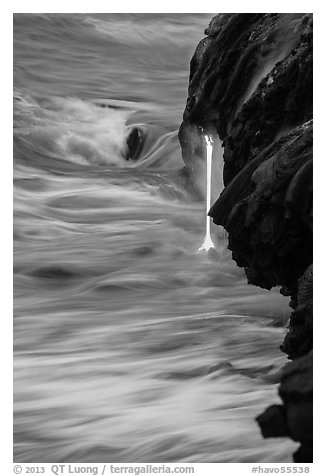 Close-up of lava spigot at dawn. Hawaii Volcanoes National Park (black and white)