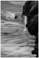 Close-up of lava spigot at dawn. Hawaii Volcanoes National Park, Hawaii, USA. (black and white)