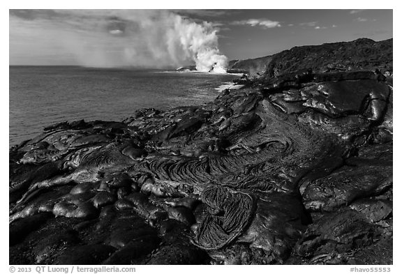 Molten lava flow at the coast. Hawaii Volcanoes National Park, Hawaii, USA.