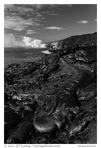 New coastal lava flow. Hawaii Volcanoes National Park (black and white)