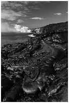 New coastal lava flow. Hawaii Volcanoes National Park, Hawaii, USA. (black and white)