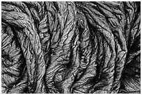 Freshly hardened pahoehoe lava. Hawaii Volcanoes National Park, Hawaii, USA. (black and white)