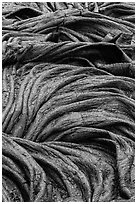 Silvery surface of recent pahoehoe lava. Hawaii Volcanoes National Park, Hawaii, USA. (black and white)