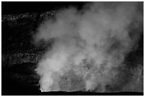 Halemaumau plume and crater walls lit by lava lake. Hawaii Volcanoes National Park ( black and white)