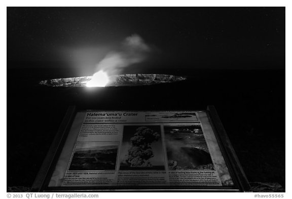 Halemaumau crater interpretative sign. Hawaii Volcanoes National Park, Hawaii, USA.