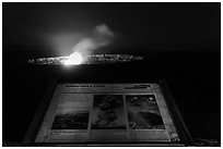 Halemaumau crater interpretative sign. Hawaii Volcanoes National Park, Hawaii, USA. (black and white)