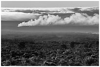 Halemaumau plume spread by trade winds. Hawaii Volcanoes National Park, Hawaii, USA. (black and white)