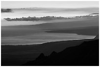 Coastal plain, bay, and Mauna Loa flank at sunset. Hawaii Volcanoes National Park, Hawaii, USA. (black and white)