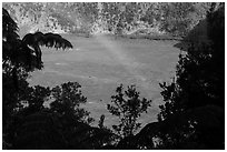 Kīlauea Iki crater and rainbow. Hawaii Volcanoes National Park, Hawaii, USA. (black and white)