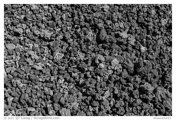 Ground close-up with multicolored lava, Mauna Loa. Hawaii Volcanoes National Park (black and white)