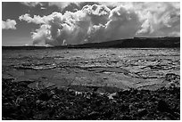 Mokuaweoweo crater and clouds, Mauna Loa. Hawaii Volcanoes National Park, Hawaii, USA. (black and white)