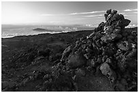 Summit cairn, Mauna Loa. Hawaii Volcanoes National Park, Hawaii, USA. (black and white)