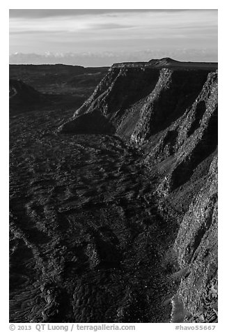 Tall cliffs seen from Mauna Loa summit. Hawaii Volcanoes National Park (black and white)