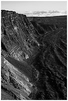 Summit cliffs, Mauna Loa. Hawaii Volcanoes National Park, Hawaii, USA. (black and white)