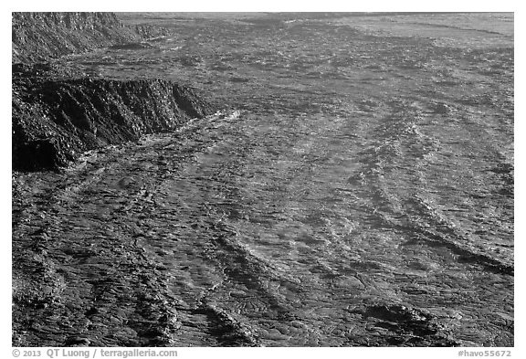 Lava which flowed in the 1980s in Mokuaweoweo crater. Hawaii Volcanoes National Park (black and white)