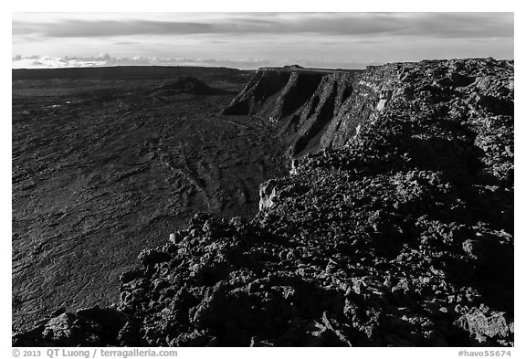 Mokuaweoweo caldera rim from Mauna Loa summit. Hawaii Volcanoes National Park (black and white)